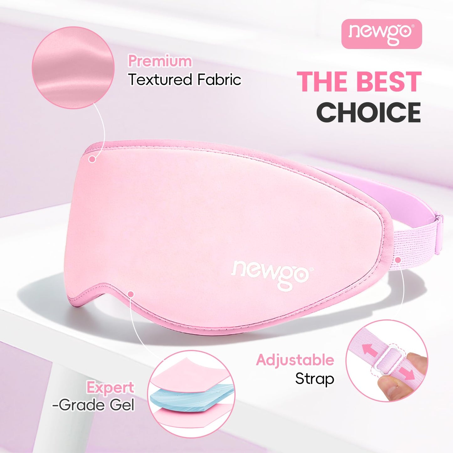 NEWGO Cooling Gel Eye Mask 3D Soft Cold Eye Mask, Eye Ice Pack with Zero Eye Pressure Hot Cold Therapy Blackout Sleep Mask for Puffiness, Dark Circles, Dry Eyes, Headaches and Stress Relief - Pink