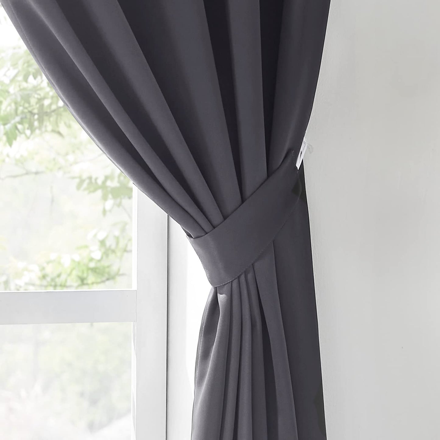 Melodieux Grey 100% Blackout Curtains for Living Room - Thermal Insulated Bedroom Grommet Drapes Full Room Darkening, 52 by 84 Inch(2 Panels)