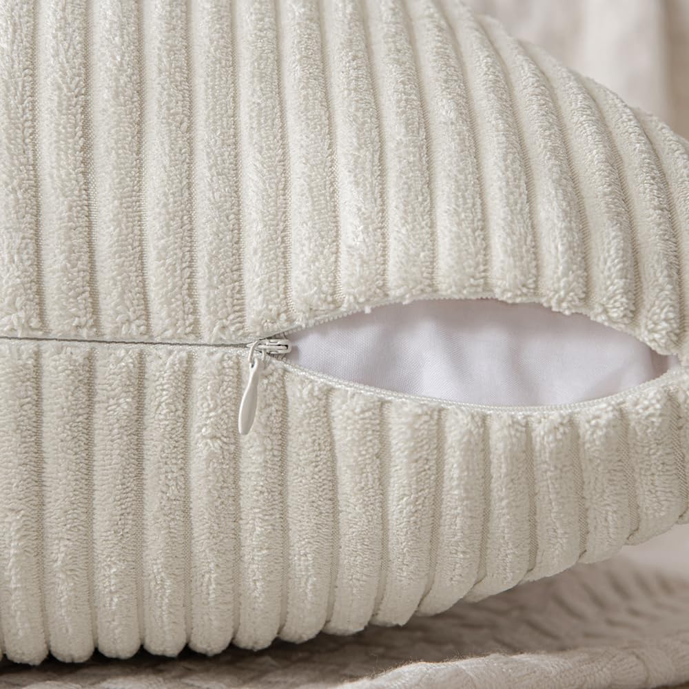 MIULEE Pack of 2 Corduroy Decorative Throw Pillow Covers Bundle Pack of 2 Chenille Decorative Throw Pillow Covers 18x18 Inch Beige