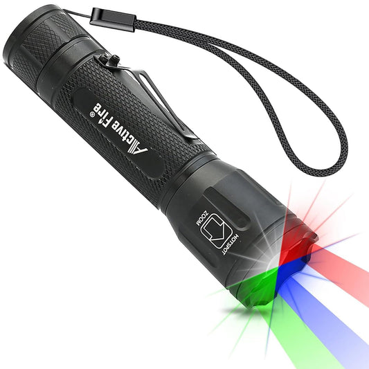 ACTIVEFIRE 4 in 1 Tactical Flashlight, RGB Zoomable Waterproof Torch, Model X32, Black