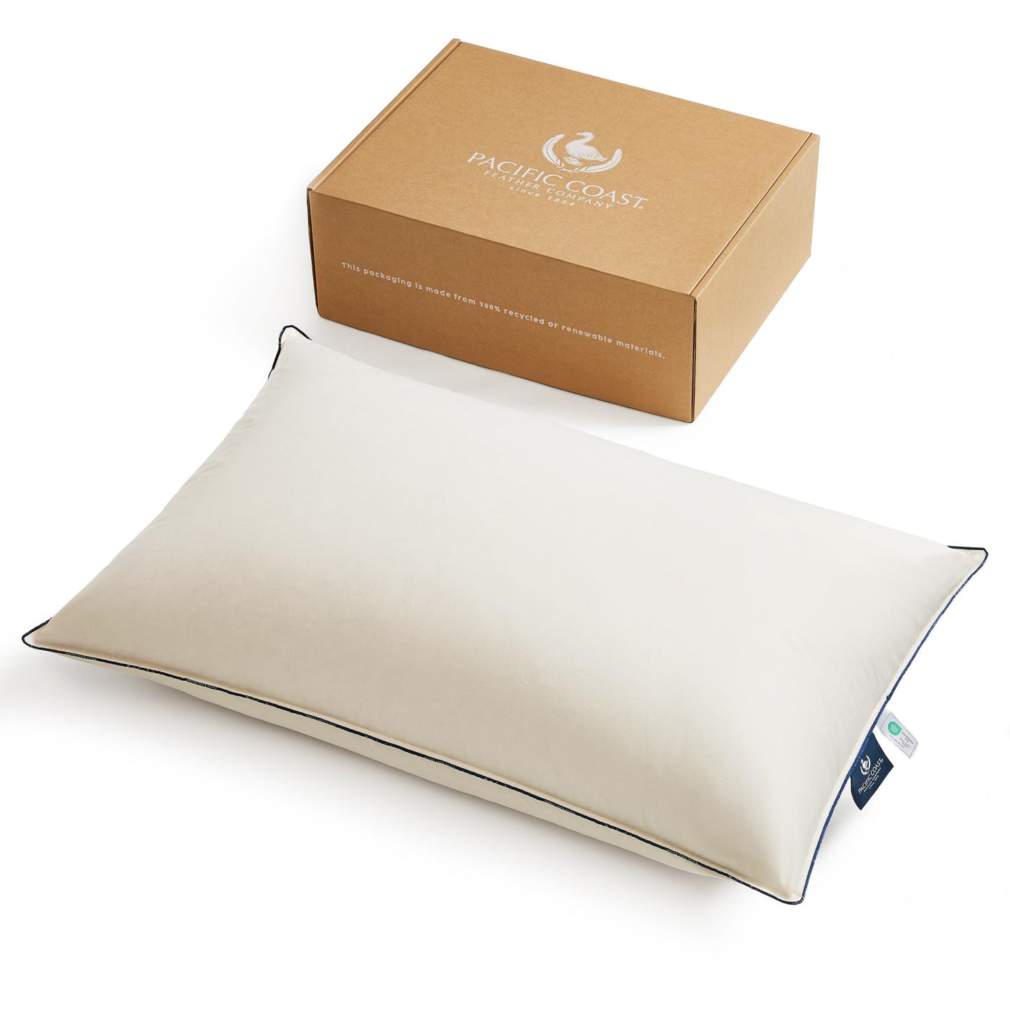 Pacific Coast Down Pillow, Luxury Hotel Collection Bed Pillow for Sleeping, Queen Size of 1, 100% Organic Cotton Shell, 650 Fill Power, Medium Pillows, Suit for Back Sleepers