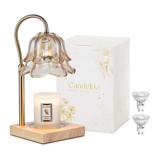 Candeldo Candle Warmer Lamp with Timer: Flower Gold Candle Lamps Height Adjustable Wax Melt House Warming Gifts New Home Decor Mothers Day Birthday Gift for Women Mom