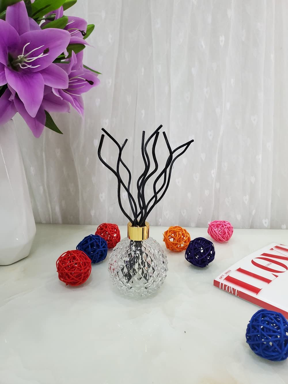 11 inch Wavy Rattan Reed Diffuser Sticks 50PCS Natural Rattan Fragrance Aromatherapy Volatile Replacement RefillEssential Oil Aroma Diffuser Replacements Sticks for own Space (50PCS, Black)