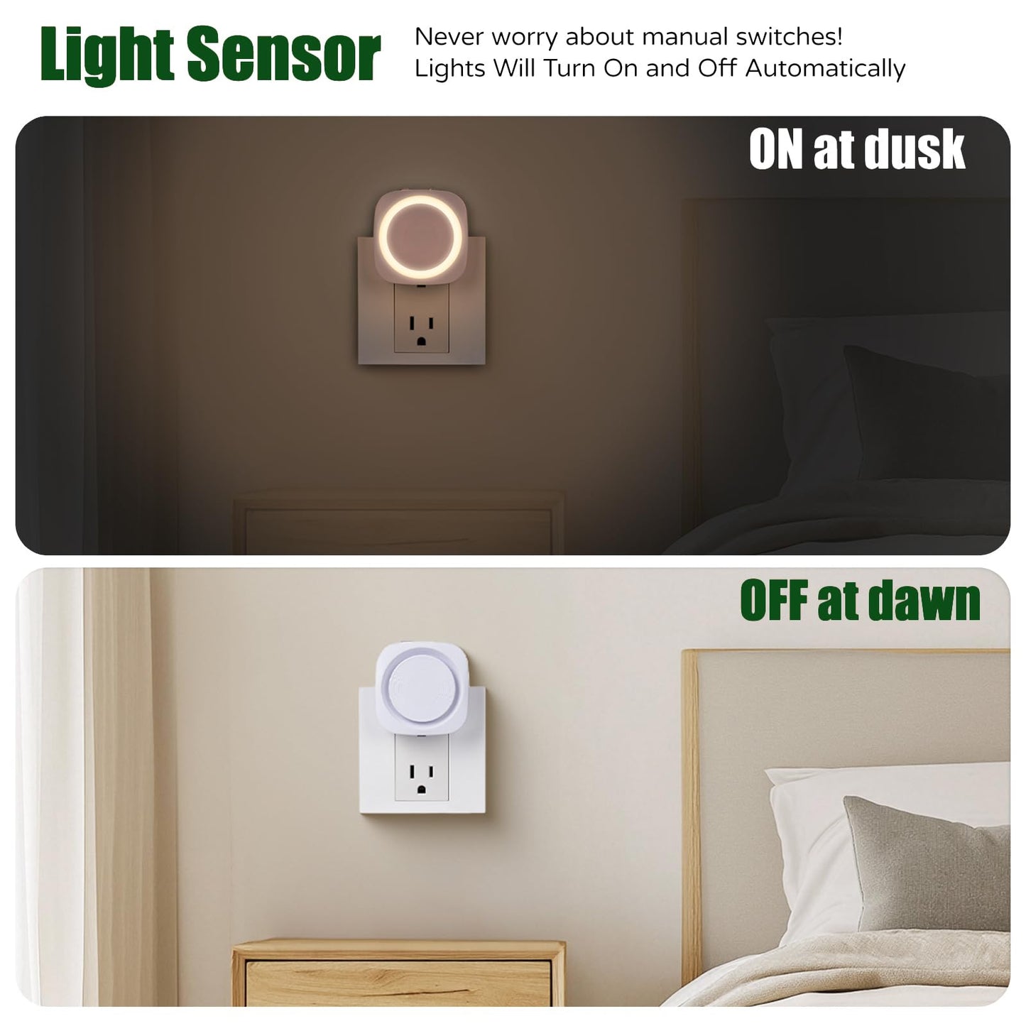 Fusunloh Warm White Night Lights Plug in to Wall,4 Packs Dimmable Night Light with Auto Dusk to Dawn Sensor,Soft Glow Night Light for Bathroom, Bedroom,Hallway, Stairs, Kitchen,Warm White