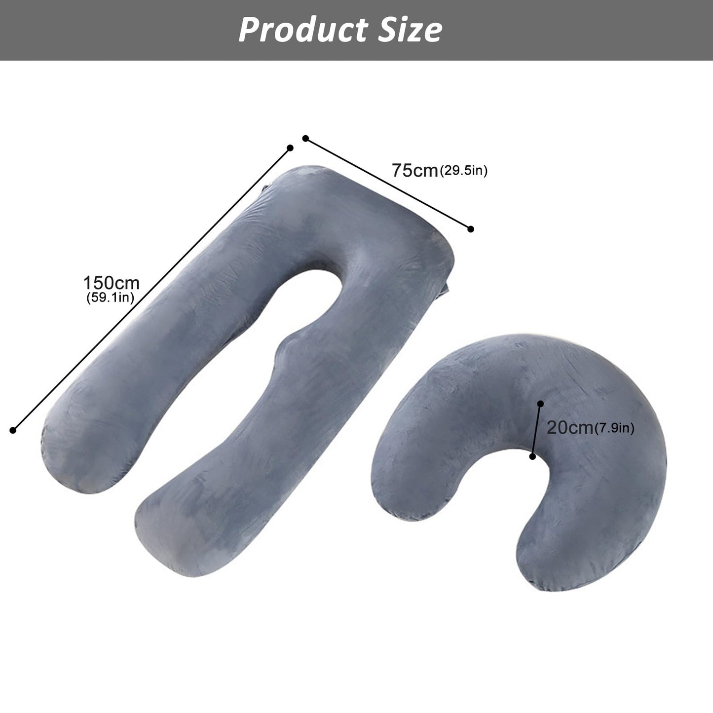 Daitore Pregnancy Pillows for Sleeping, 59 Inch U-Shaped Full Body Pillow, Maternity Pillow with Removable Cover, Support for Back Legs Belly HIPS, Body Pillows for Adults, Pregnancy Must Haves, Gray