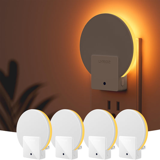 Lyridz Amber Plug in Night Light with Dusk to Dawn Sensor, Dimmable LED Light Sensor Nightlights for Bathroom, Hallway, Stairs, 4 Packs