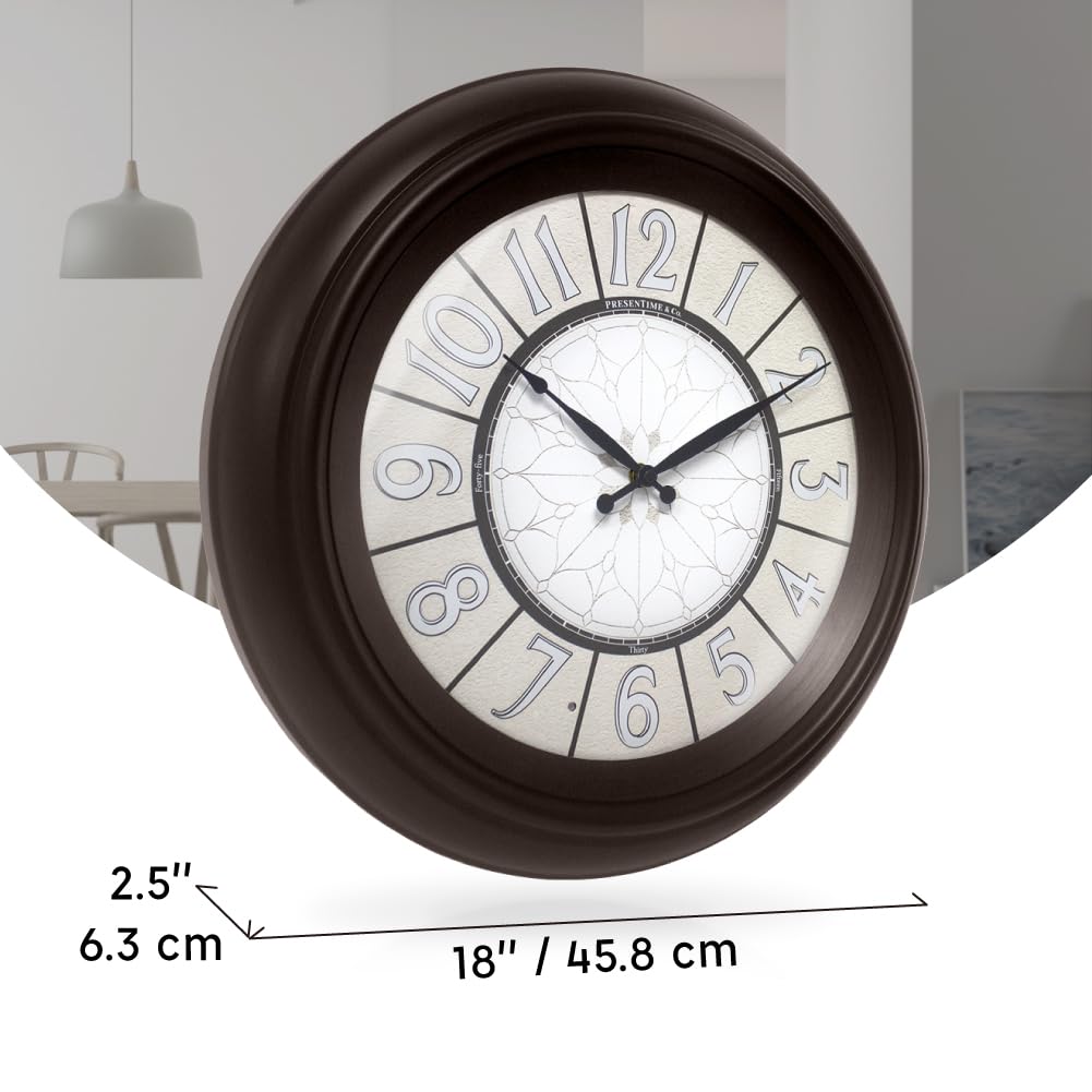 Presentime & Co. 18" Luminous Large Wall Clock, Oil Rubbed Bronze Finish, Night Light, Lighted Clock with Smart Sensor to Turn on/Off Lights. Wall Décor for Living Room, Dining Room, Kitchen.