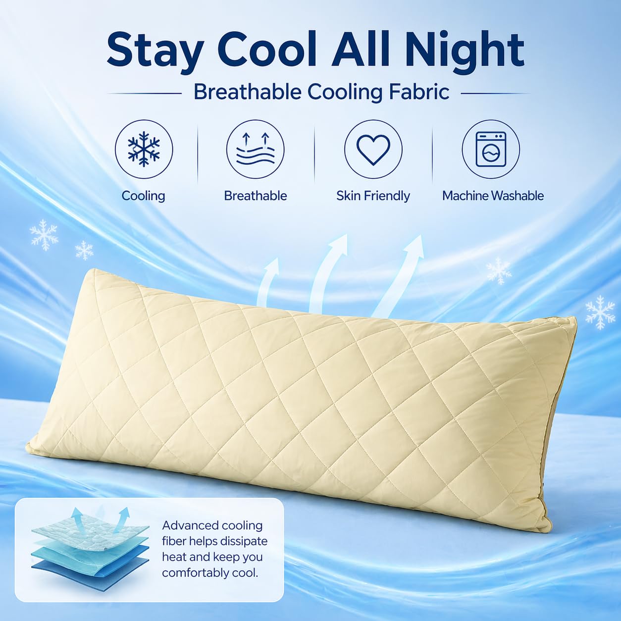 evoLive Cooling Body Pillow Cover 21" x 54", Soft Elastane Diamond Quilted Body Pillow Case with Zipper Closure, Breathable Long Pillow Cover (Green, 21“X54“ Body Pillow Cover)