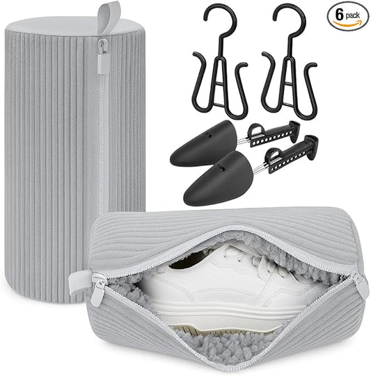 shoe washing machine bag & Drying Set – 2 Reinforced Wash Bags + 2 Dry Hooks + 2 Shoe Shapers for Sneakers & Sports Shoes | Washer & Dryer Safe (6PCS, Gray Bags)