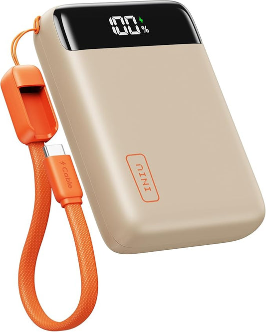 INIU Portable Charger, Smallest 22.5W 20000mAh USB C in & Out Power Bank Fast Charging, PD 3.0+QC 4.0 LED Display Phone Battery Pack Compatible with iPhone 17 16 15 14 Pro Samsung S24 Google, Beige