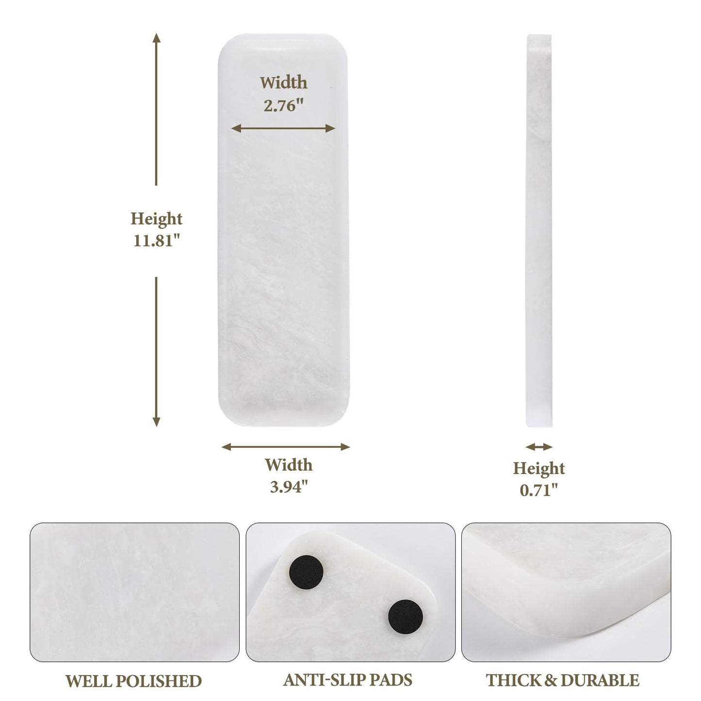 Koville Marble Tray, 12"x4" Marble Vanity Tray for Bathroom Kitchen Countertop Sink, Natural Stone Tray for Home Decor, Decorative Rectangular Narrow Catchall Tray for Jewelry(Namibia Bianco)