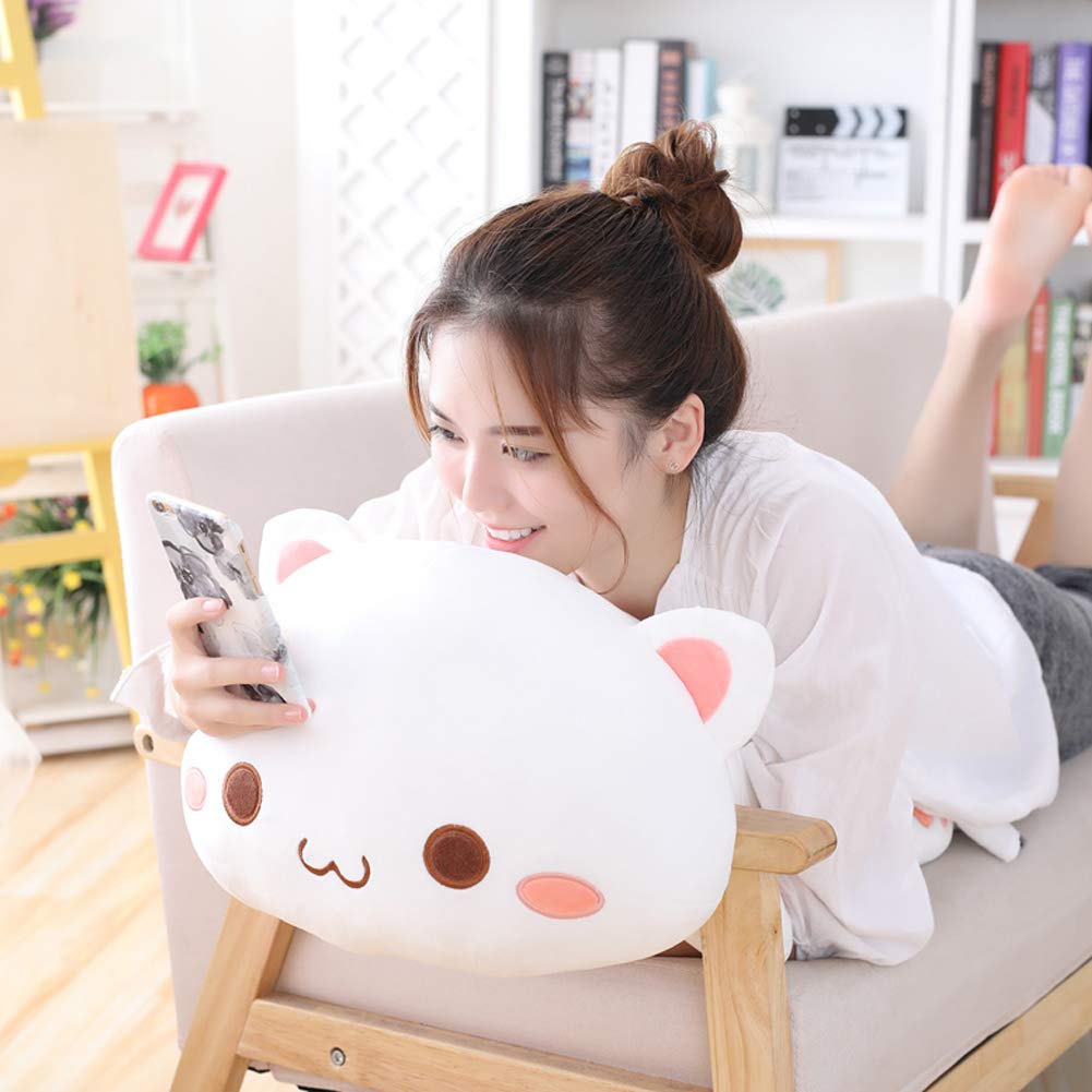 Jensquaify Cat Plush Hugging Pillow, Soft Cat Stuffed Animals Kawaii Kitten Plush Toy Gifts for Kids (White Round Eyes, 25.5")