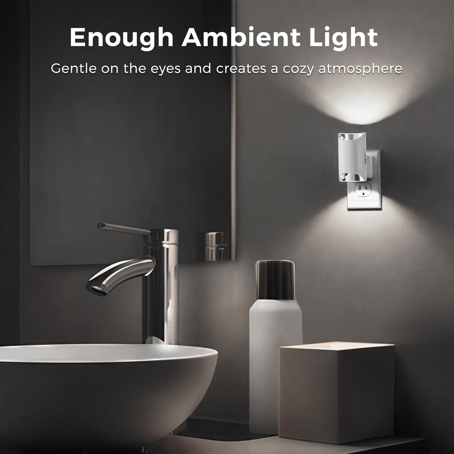 L LOHAS LED Night Light, Night Lights Plug into Wall, 5000K Daylight White, Dimmable Night Light 0-100LM with Light Sensor, Plug in Night Light for Hallway Bathroom Kitchen, 2 Pack