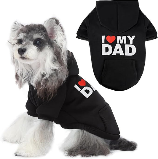 BAOBICUTE Dog Basic Hoodie Soft Dog Clothes Cold Weather Sweaters for Medium Large Dogs Cozy Fabric Warm Sweatshirt with Leash Hole (I Love My DAD, S (Back: 12",Chest: 16"))