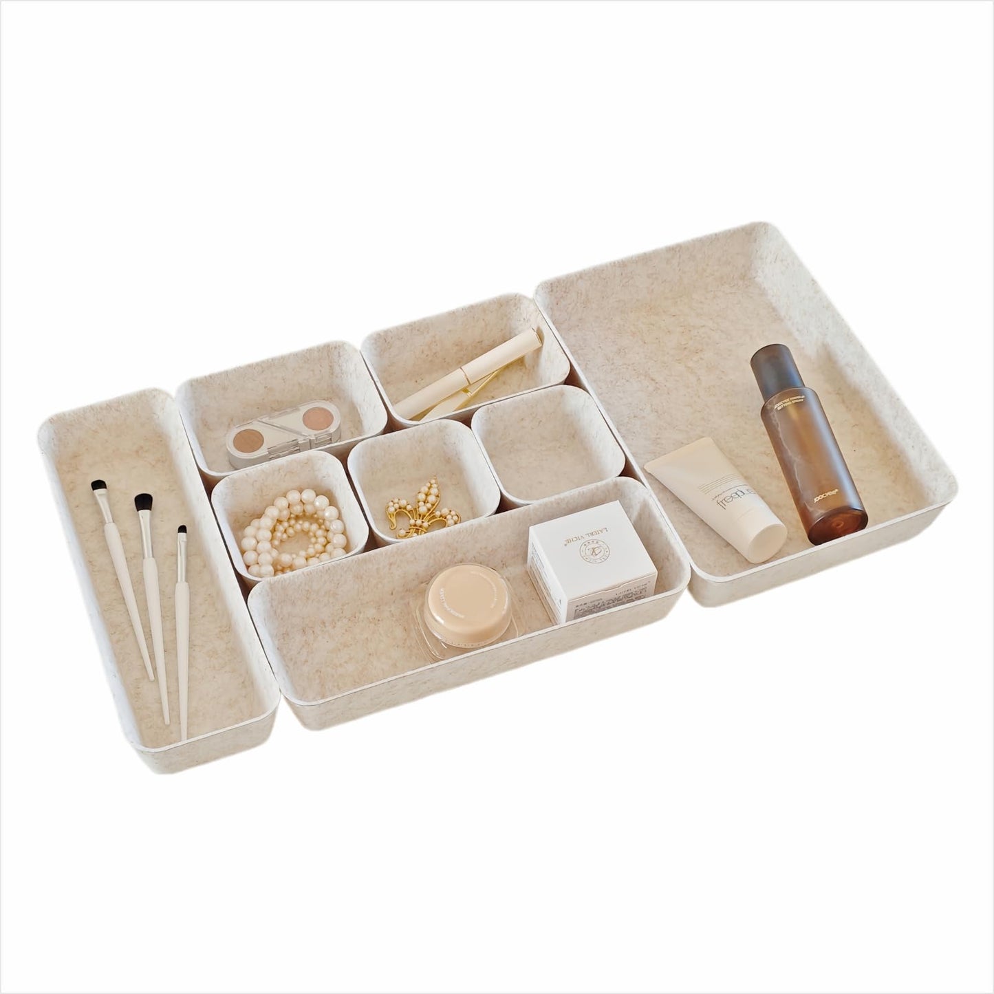 TTUGTTUG 8-Piece Felt Drawer Organizer Set in 4-Sizes, Made from Eco-Friendly Material for Vanity, Makeup, Desk, Office, Kitchen, and Nightstand, Oatmeal