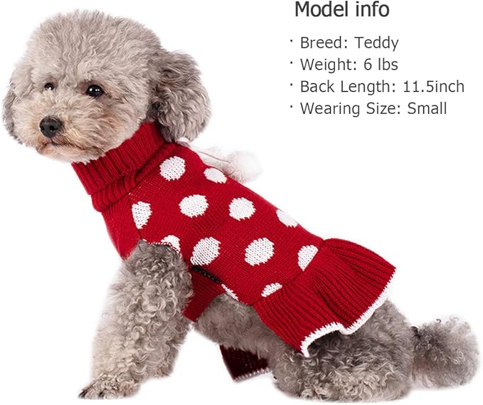 KYEESE Red Dog Sweater Dress with Leash Hole Turtleneck for Girl Dog Sweater Small Medium Knit Pullover Warm Pet Sweater for Fall Winter