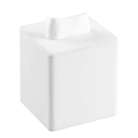 MEIBOOCH PU Leather Tissue Box Cover Square Tissue Box Holder with Magnetic Closure (Cream-White)