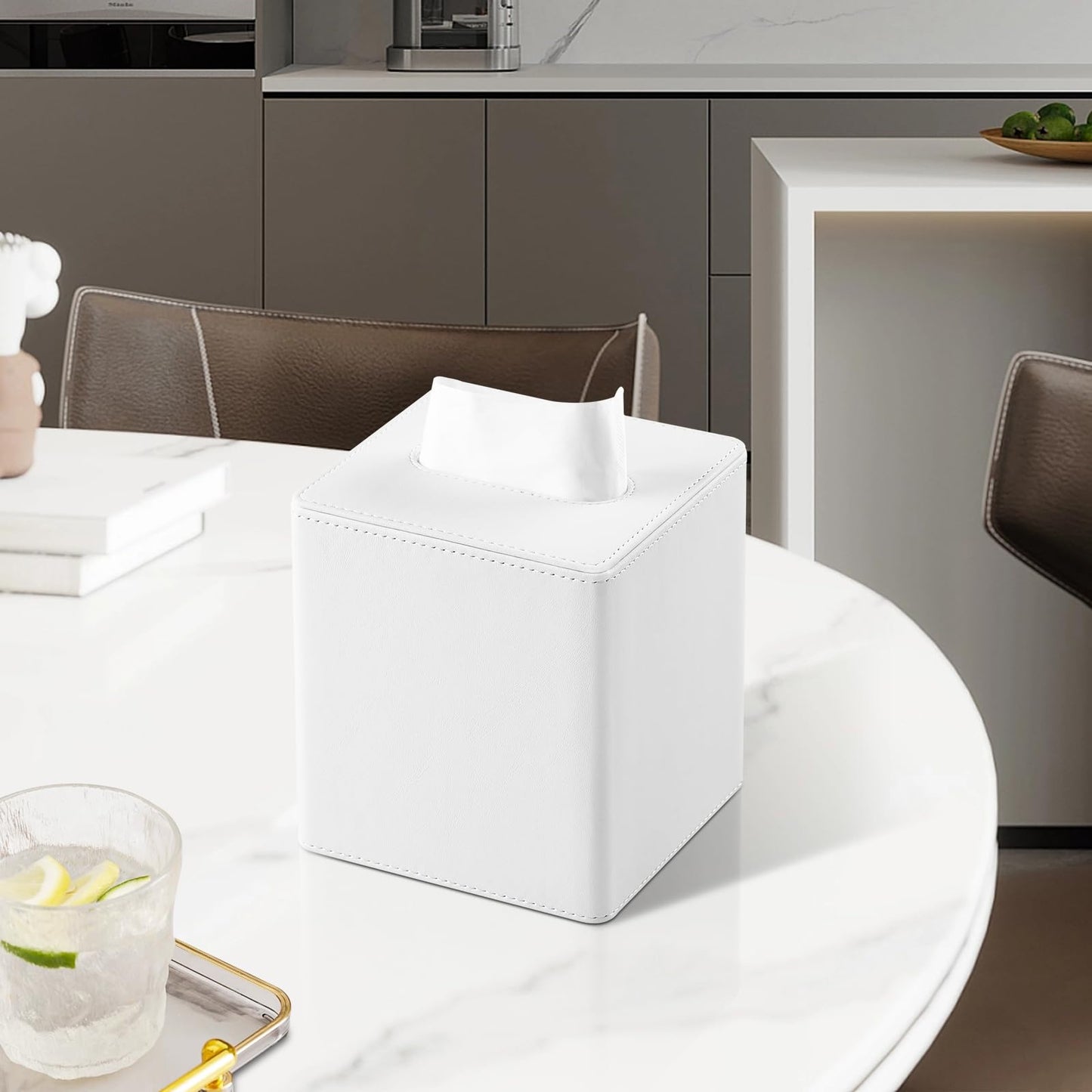 MEIBOOCH PU Leather Tissue Box Cover Square Tissue Box Holder with Magnetic Closure (Cream-White)