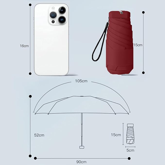 Windproof Mini Travel Umbrella with UPF 50+ Sun & Rain Protection - Ultra Compact & Lightweight, Pocket-Sized for Any Bag, Eco-Friendly Quick-Dry Fabric in Trendy Colors