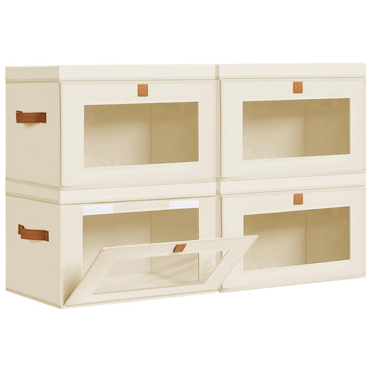 DIMJ Storage Bins with Lids - 4 Pack Large Fabric Closet Organizer with Window & Handles, Collapsible Decorative Storage Boxes for Shelves Under Bed, Books Clothes Blankets Sweaters Organization