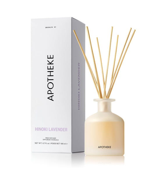 Apotheke Luxury Scented Reed Diffuser for Home, Hinoki Lavender - 6.7 Fl Oz Essential Oil Aromatherapy - 10 Rattan Scent Sticks Room Diffuser - Long-Lasting Fragrance for Bedroom, Home, Bathroom