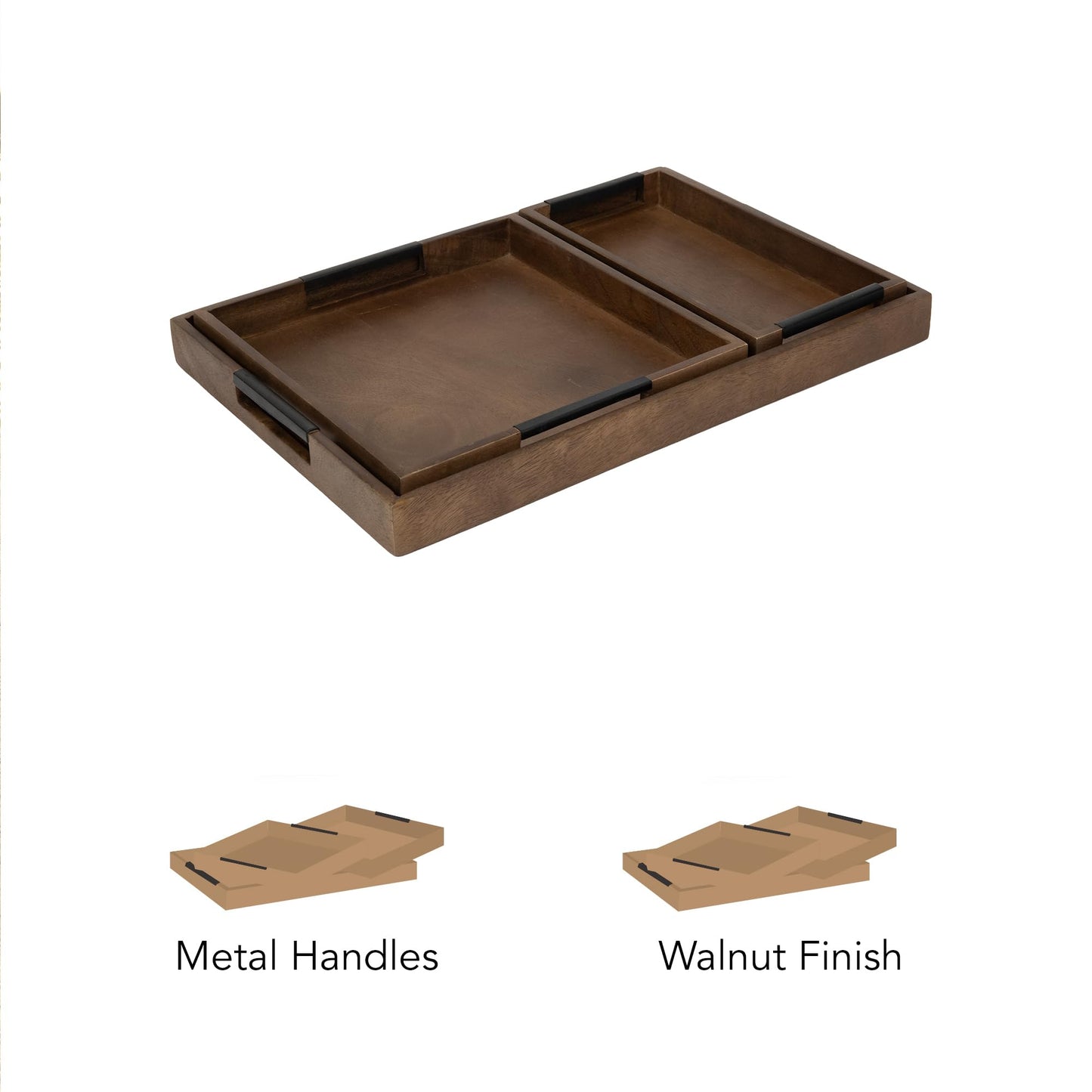 Ellementry Wooden Serving Tray Set – Decorative Tray for Coffee Table, Kitchen & Dining, Serving Platters, Breakfast & Snack Tray
