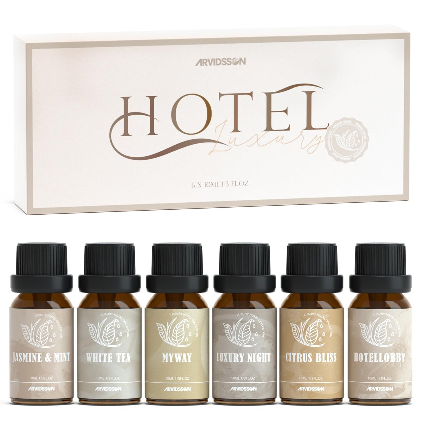 ARVIDSSON Hotel Diffuser Oils Gift Set - Hotel Essential Oils for Diffusers and Crafting - Inspired by the 5 Star Hotels Scent, Premium Fragrance Oil Blend Set, 6 x 10 mL, 0.34 fl oz