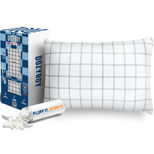 DozyBoy Fluff and Stuff Comfort Pillow | Queen Size Memory Foam Pillows, Chiropractor Designed and Approved 2-in-1 Back Support and Bed Pillows | Fully Adjustable Pillow (Checker, Queen (Pack of 1))