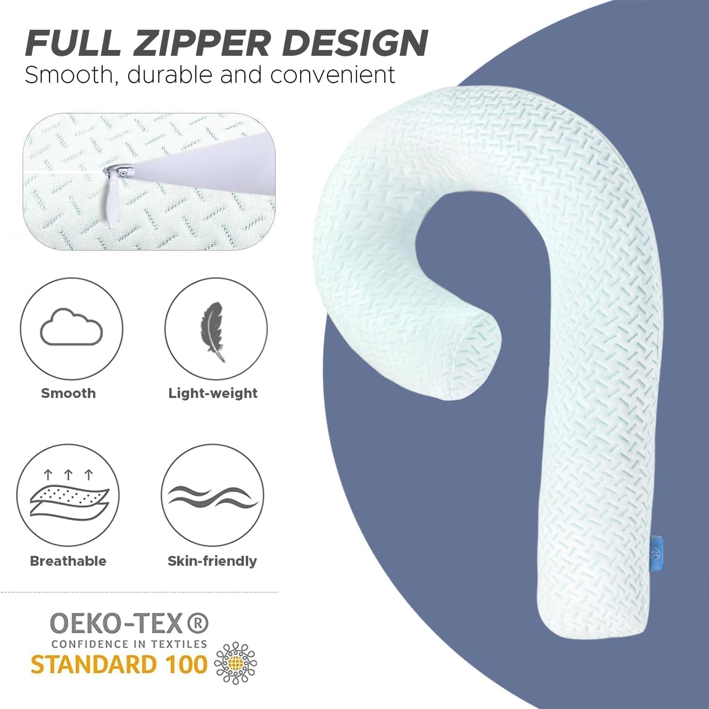 SCHNAUZER HOME Body Pillow Cover Fabric, Cooling Blue Long Pillow Case Breathable & Skin-Friendly, Swan Shaped - Blue, 1Pack (Pillow Not Included)