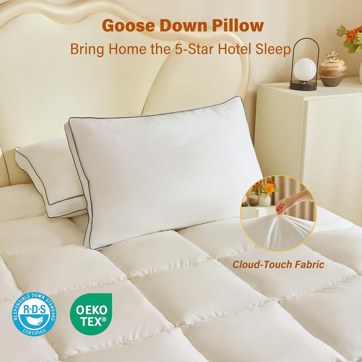 INSPIRE CRAFTER Goose Down Pillows for Neck Pain - Perfect Balance of Softness and Support, Relief for Side and Back Sleepers, Gusseted Pillow, Hotel Down Pillows Queen/Standard Size Set of 2