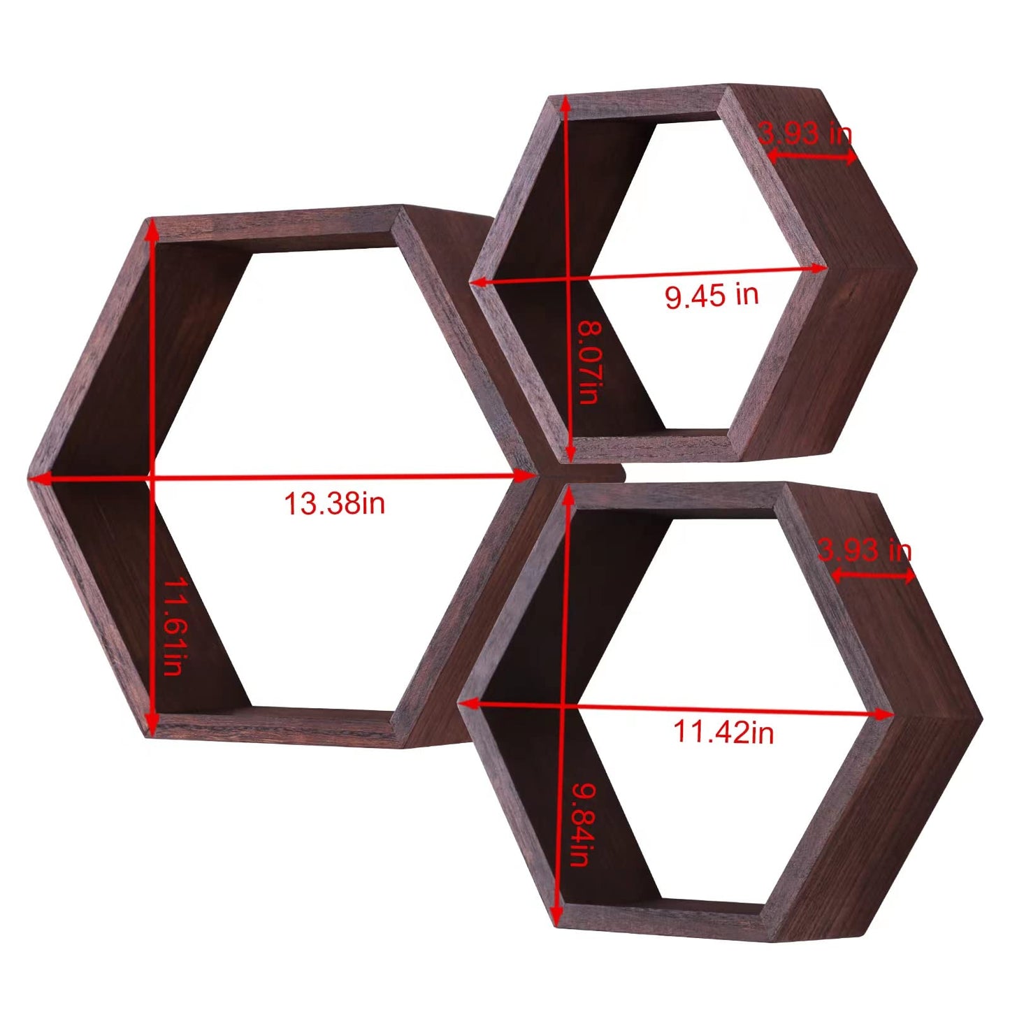 PHOENANCEE Hexagon Floating Shelves,Honeycomb Shelf Set of 3,Wood Farmhouse Hexagonal Decor Wall Storage for Living Room Bedroom Kitchen Office(Walnut)