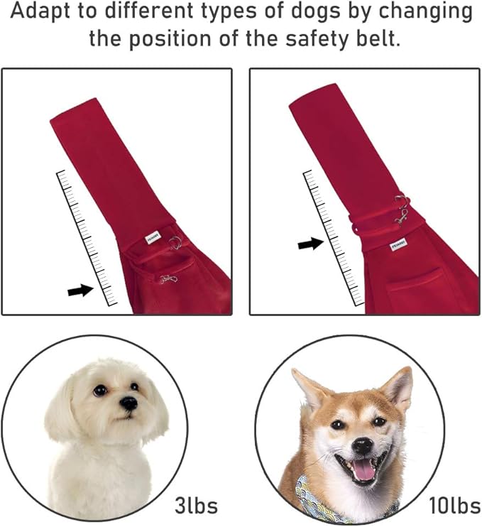 FDJASGY Small Pet Sling Carrier-Hands Free Reversible Pet Papoose Bag Tote Bag with a Pocket Safety Belt Dog Cat for Outdoor Travel (Red)