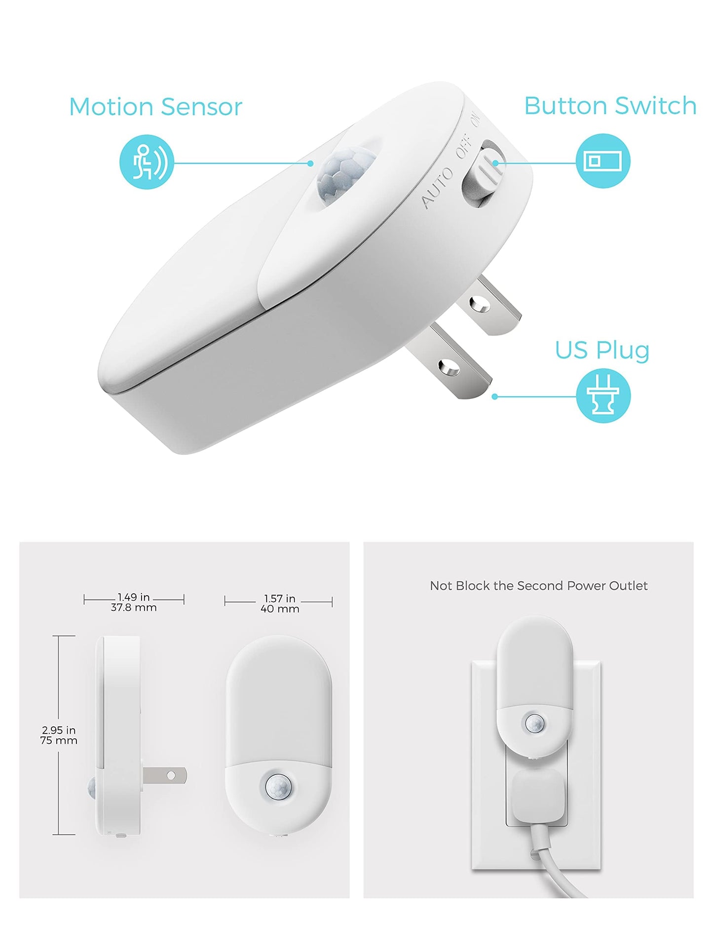 L LOHAS LED Night Light, Adjustable Brightness Night Light, Daylight Bright White Nightlight Plug in for Nursery Kids Bedroom Bathroom Nightlight, 4 Pack