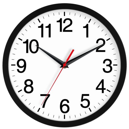 Rohioue Wall Clock Modern 10 Inch Black Battery Operated Silent Non Ticking Analog for Living Room Office Home Bedroom Kitchen Bathroom