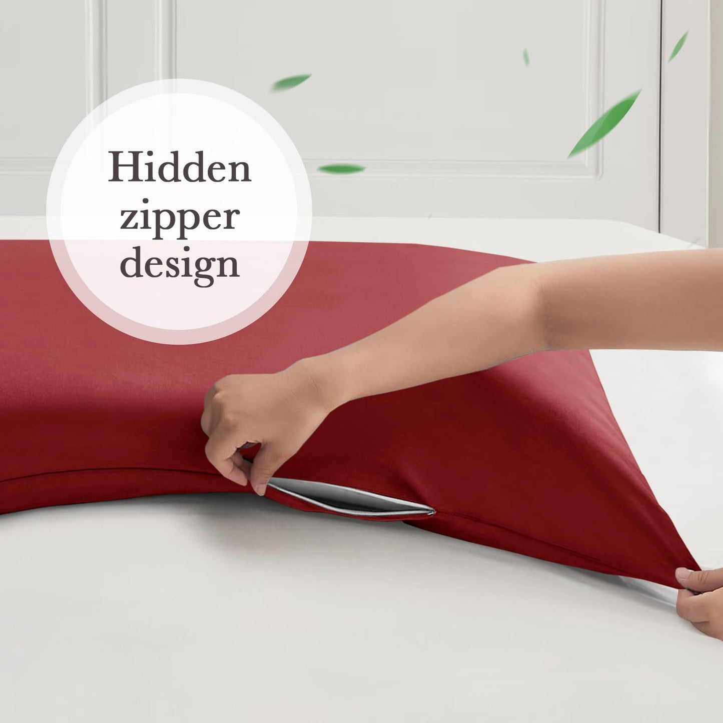 Curved Pillow Case Queen Size, Side Sleeper Pillow Cases Cover Cooling Rayon Derived from Bamboo with Zipper for hot Sleepers Hair and Skin, Breathable Silky Soft Pillowcase 1 Pack 20 * 30 Inches
