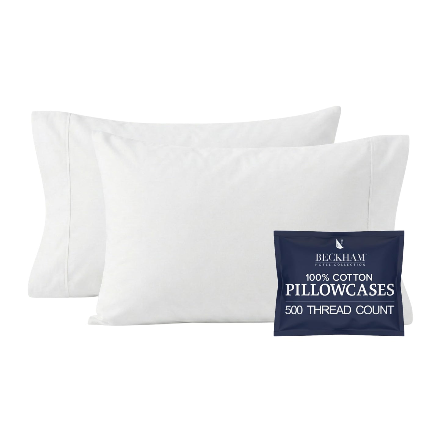 Beckham Hotel Collection Queen Pillows with Cotton Pillowcases Sets of 2, Soft Down Alternative Pillows, Open End Cases for Easy Changing, White