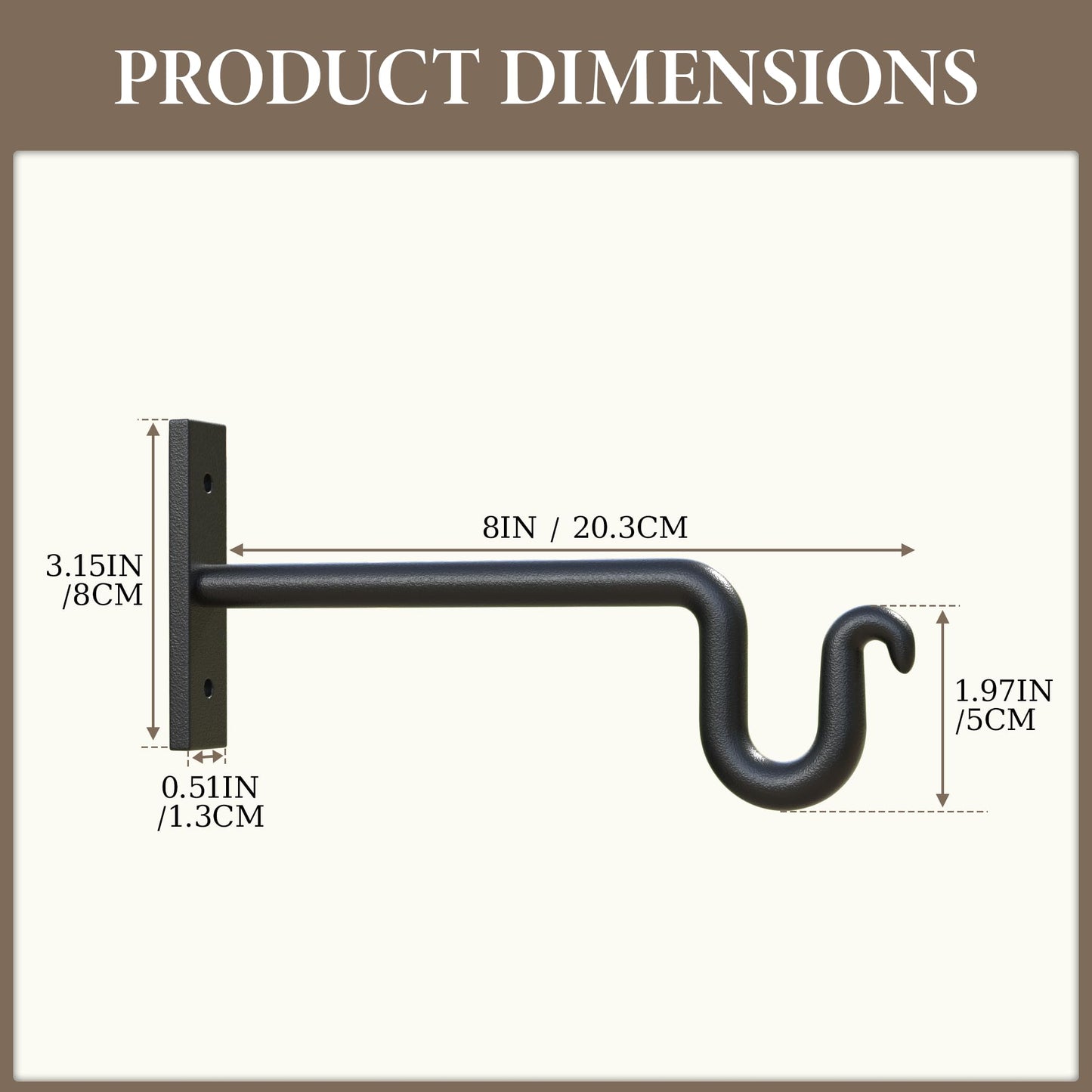 KOOKASHOP Plant Hook Plant Hanger, 2 Pack 8 Inch Plant Bracket, Metal Plant Wall Hooks for Hanging Flower Basket, Lanterns, Bird Feeder, Wind Chimes Indoor & Outdoor.