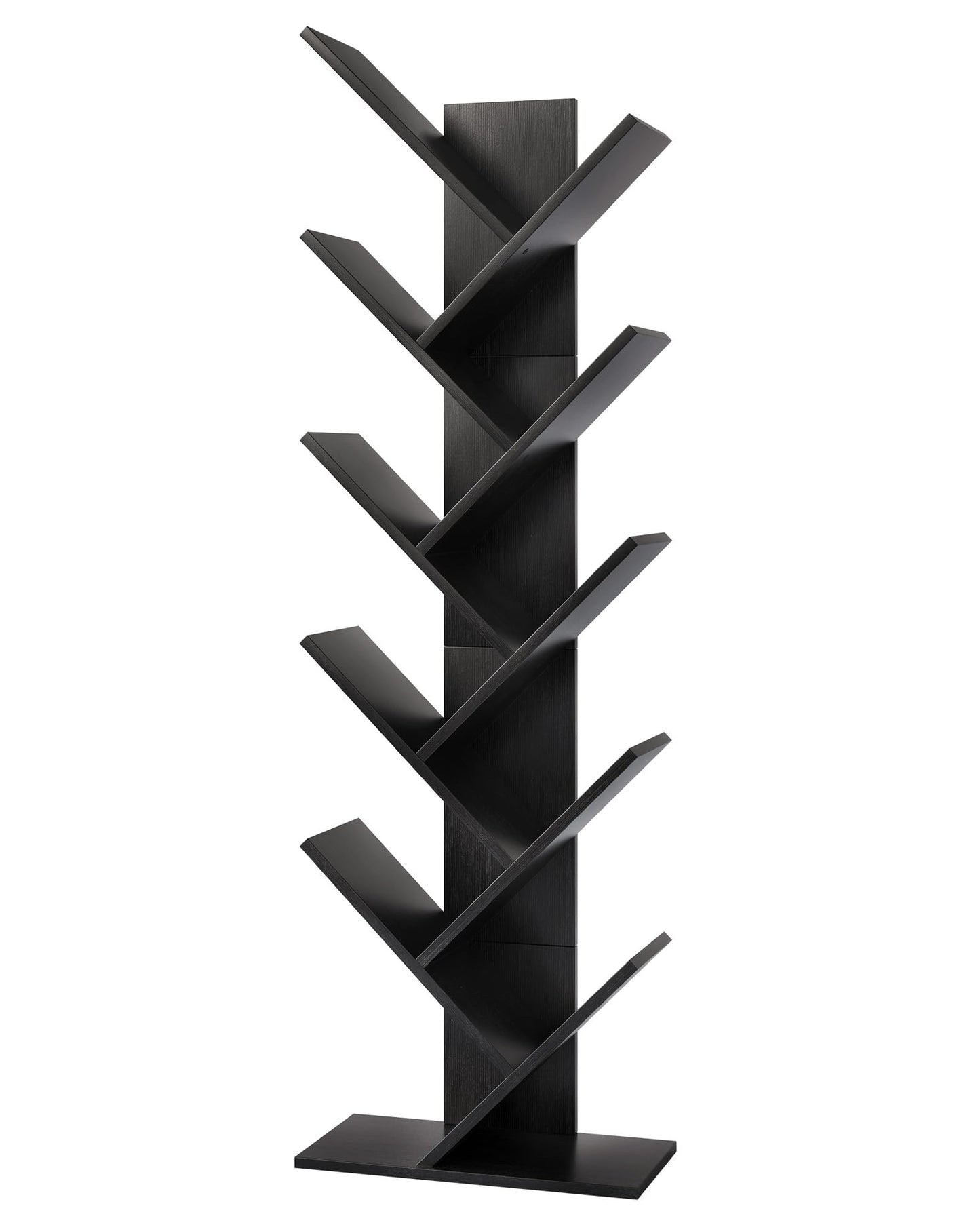 Hoctieon 10 Tier Tree Bookshelf, 10 Shelf Bookcase, Free Standing Tree Bookcase, Display Floor Standing Shelf for Books, Book Organizer Shelves for Home Office, Living Room, Bedroom, Black