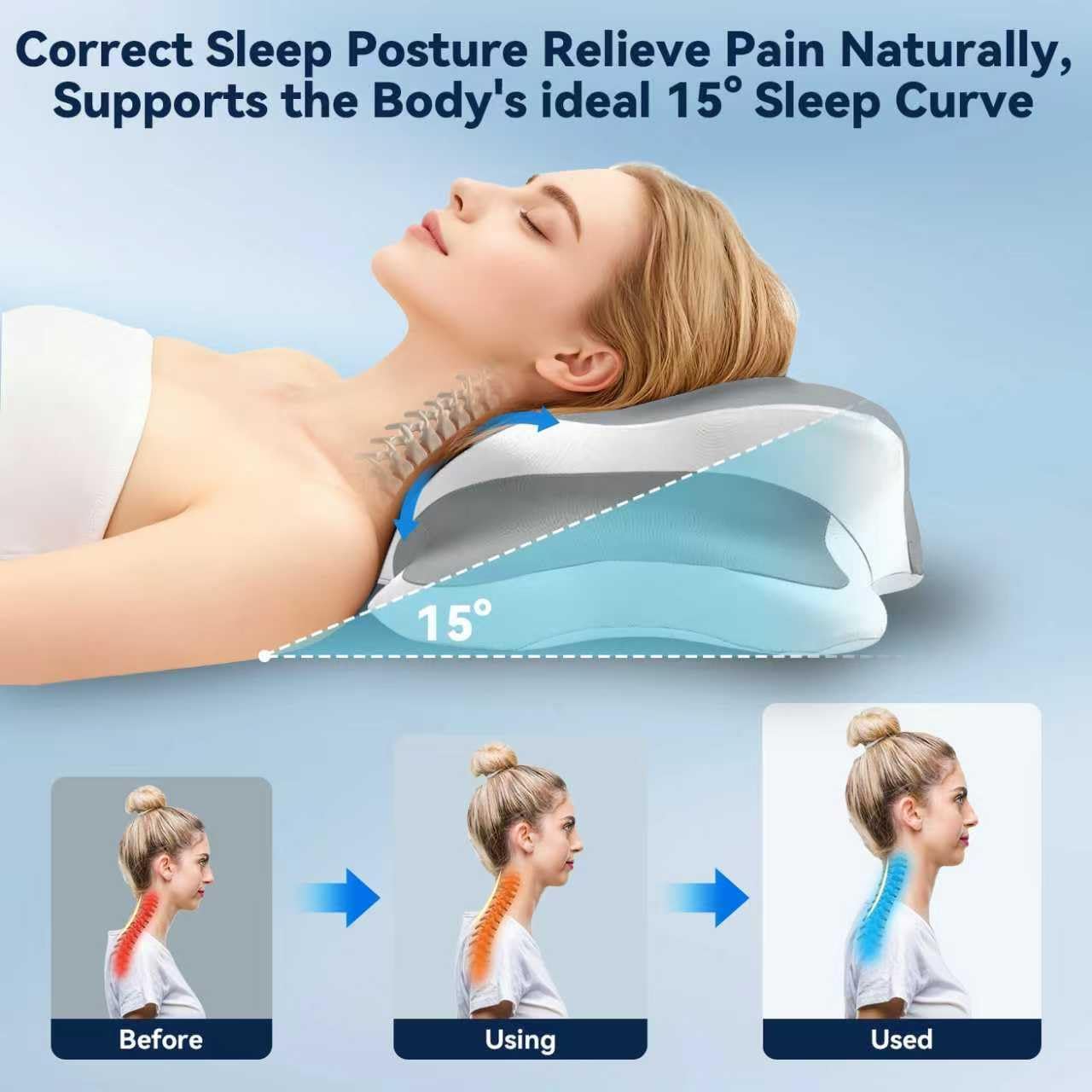 WENGTY Dreams Relief Pillow,Sleep Apnea Pillow w/Neck & Snoring Relief,Orthopedic & Ergonomic Contour Cervical Memory Foam Cooling Pillow for Side Sleepers,Medium Firm Support (Grey, Queen Size)