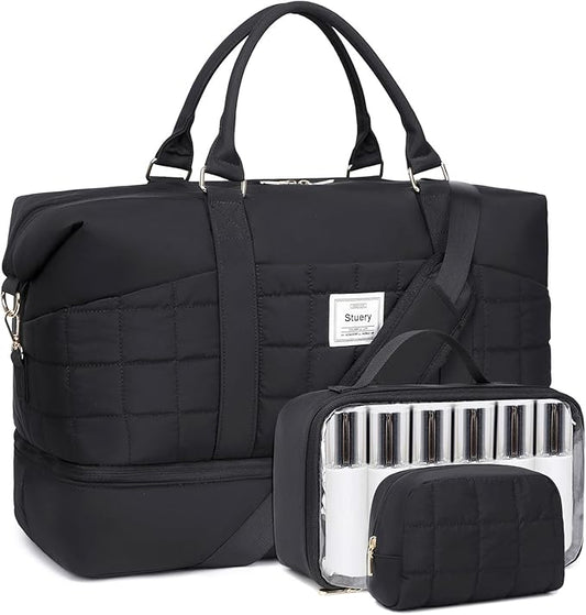 Weekender Bag, Large Travel Duffel Bag for Women, Carry on Overnight Bag with Shoe Compartment and Toiletry Bags