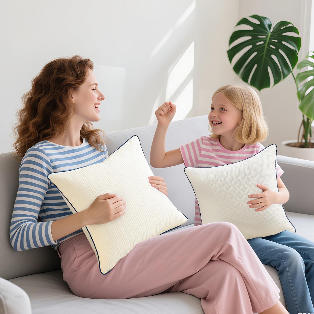 Oubonun 22 x 22 Pillow Inserts Set of 2 - Square Decorative Throw Pillows for Couch Bed Sofa Living Room 100% Polyester Filling Beige 22 Inch Pillows