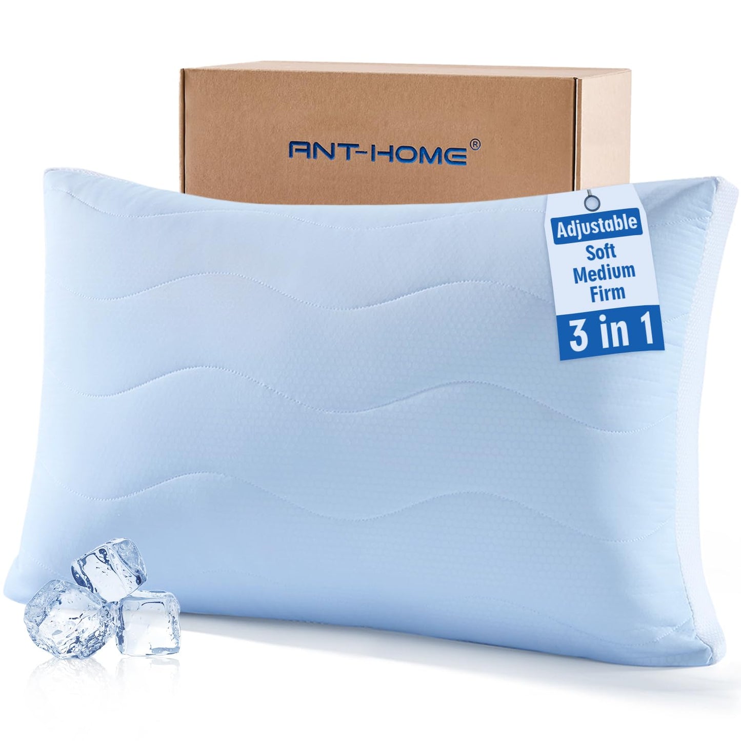 ANT-HOME Adjustable Firm Pillow for Side Sleepers,Standard Size Adjust Cooling Bed Pillows for Back,Stomach,Hot Sleepers,Luxury Pillows for Sleeping Set of 1