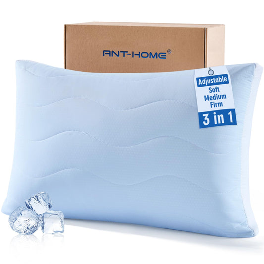 ANT-HOME Adjustable Firm Pillow for Side Sleepers,Standard Size Adjust Cooling Bed Pillows for Back,Stomach,Hot Sleepers,Luxury Pillows for Sleeping Set of 1