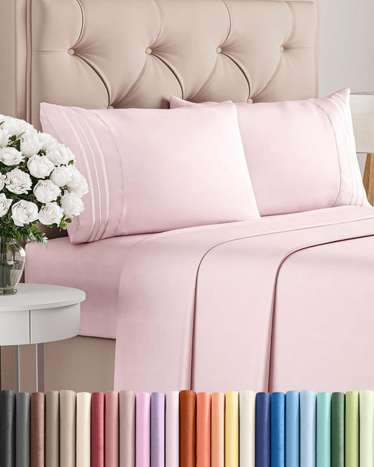 Queen Size 4 Piece Sheet Set - Comfy Breathable & Cooling Sheets - Hotel Luxury Bed Sheets for Women & Men - Deep Pockets, Easy-Fit, Soft & Wrinkle Free Sheets - Lavender Pink Oeko-Tex Bed Sheet Set