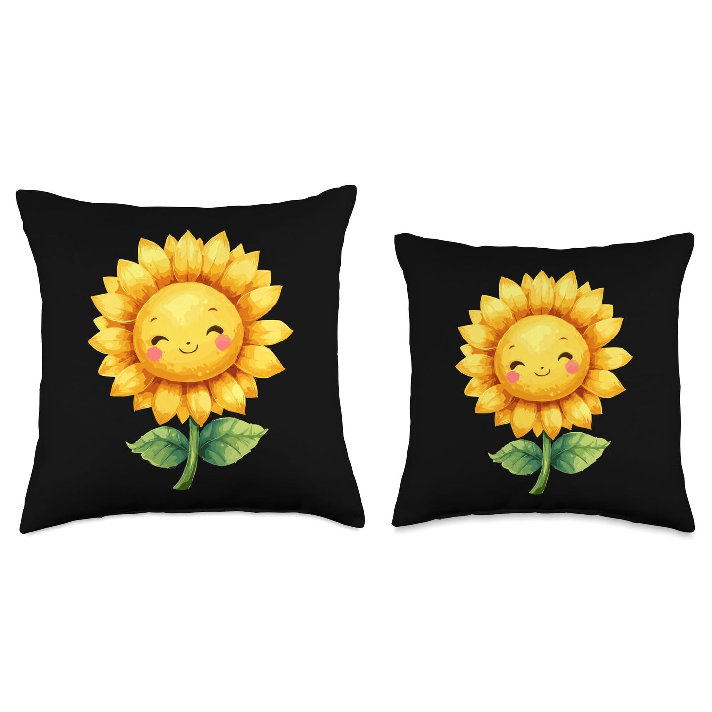 Smiling Sunflower Cute Happy Sunshine Flower Throw Pillow