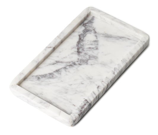 Cork & Mill Marble Tray for Bathroom Countertop, Kitchen Counter, or Catchall - 8 3/4" x 5" Small Rectangular Vanity Tray for Skincare or Perfume - Handcrafted Natural White Marble Stone Organizer