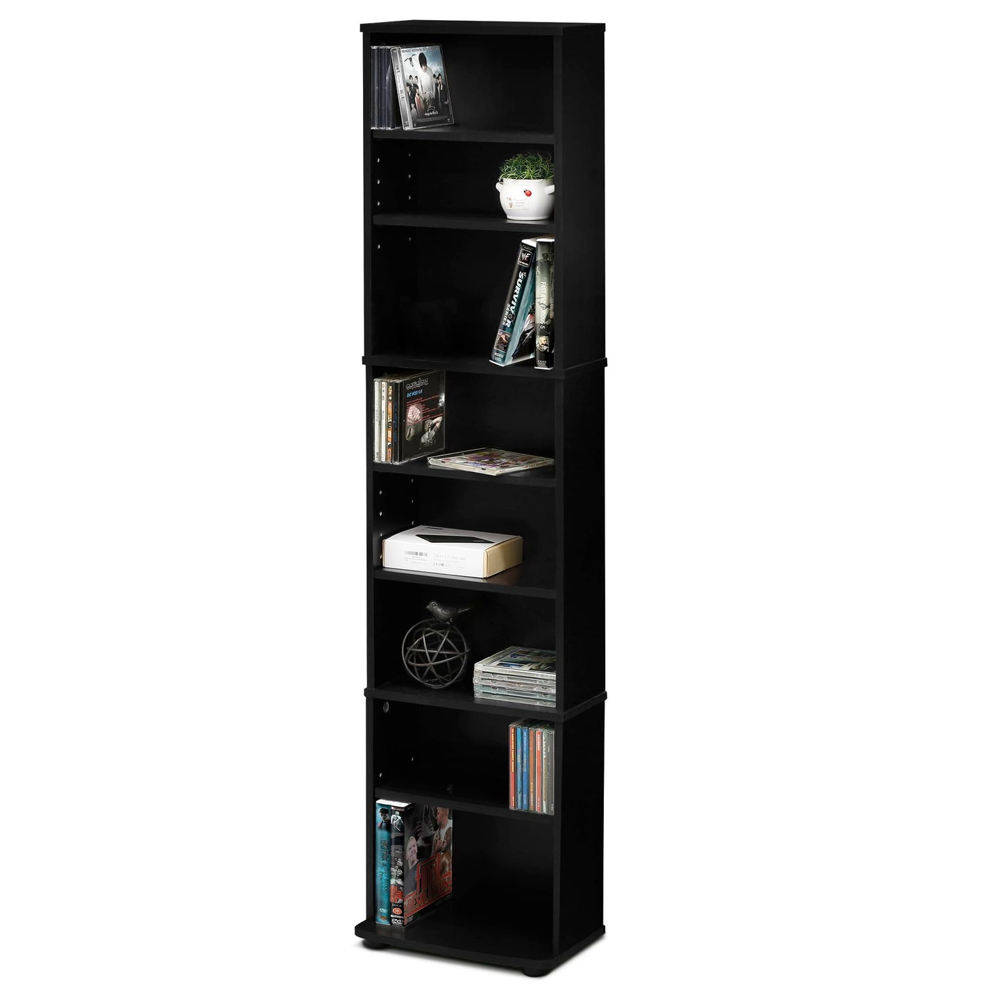 Furinno JAYA DVD Shelf, 8-Tier Tall Narrow CD Rack, Media Shelf with Adjustable Shelves, DVD Storage Cabinets for CD Blueray Game Disc, Easy Assembly, for Living Room, Home Office, Espresso