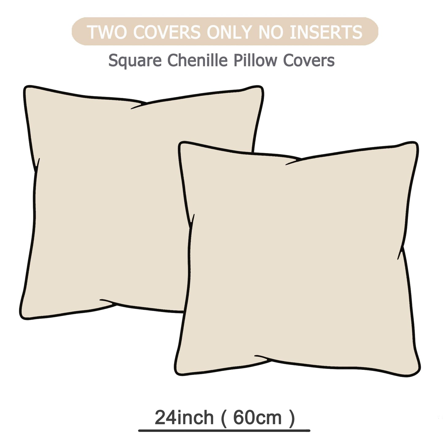 GAWAMAY Decorative Throw Pillow Covers 24x24 Inch Set of 2 for Living Room Couch Bed Sofa, Farmhouse Square Cushion Cover Soft Striped Corduroy Pillow Cases Boho Home Decor (60x60cm) Cream White