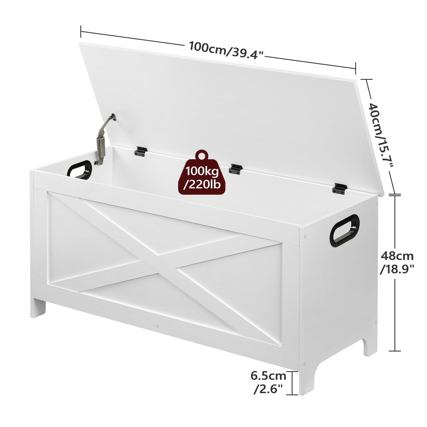 MAHANCRIS 39.4" Storage Chest with Lid, Entryway Storage Bench with Safety Hinges, Large Toy Box for Bedroom & Living Room, Sturdy Toy Storage Organizer, White SCWT48101Z1