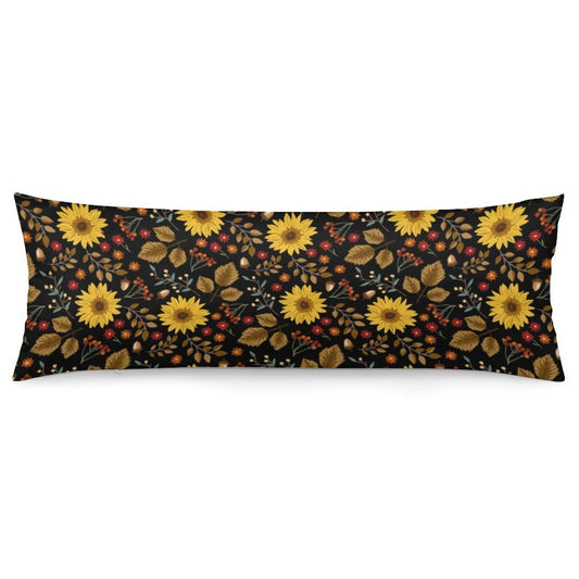 ASREUQY Floral Body Pillow Cover Sunflower Body Pillowcase Vintage Yellow Black Sun Flowers Rustic Decorative Long Pillow case for Sofa and Bedroom, 20x54 Inch